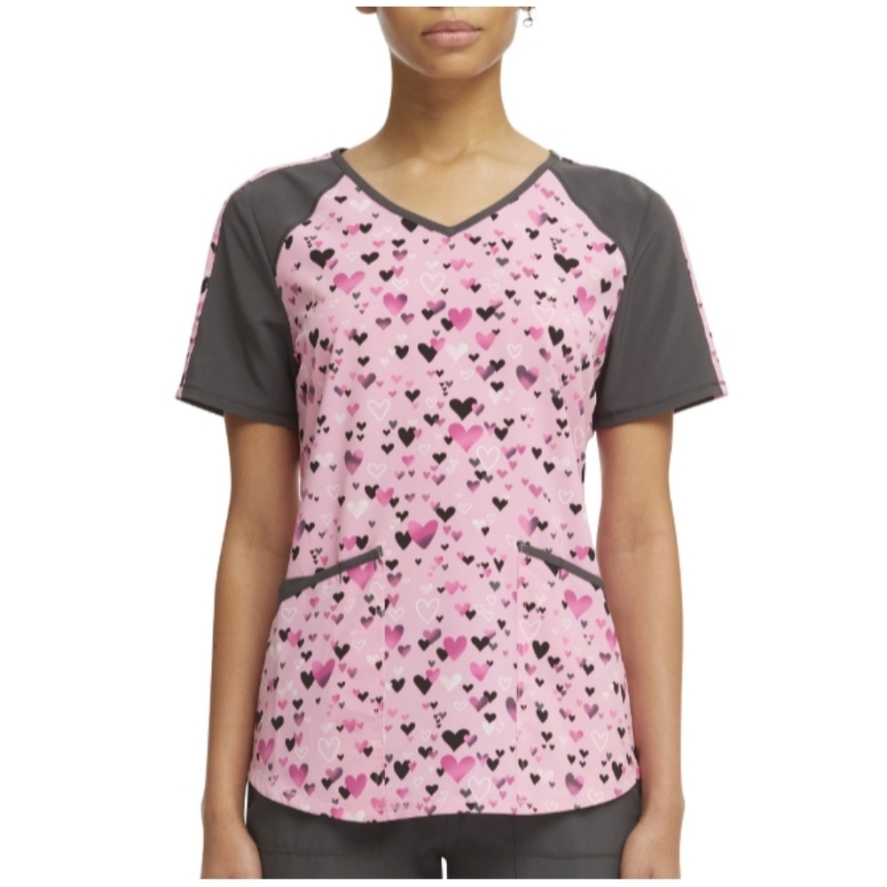 Woman's ScrubStar Hearts V Neck Scrub Top